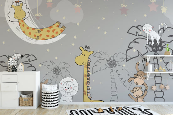 Jungle animal friends mural for kids A137
