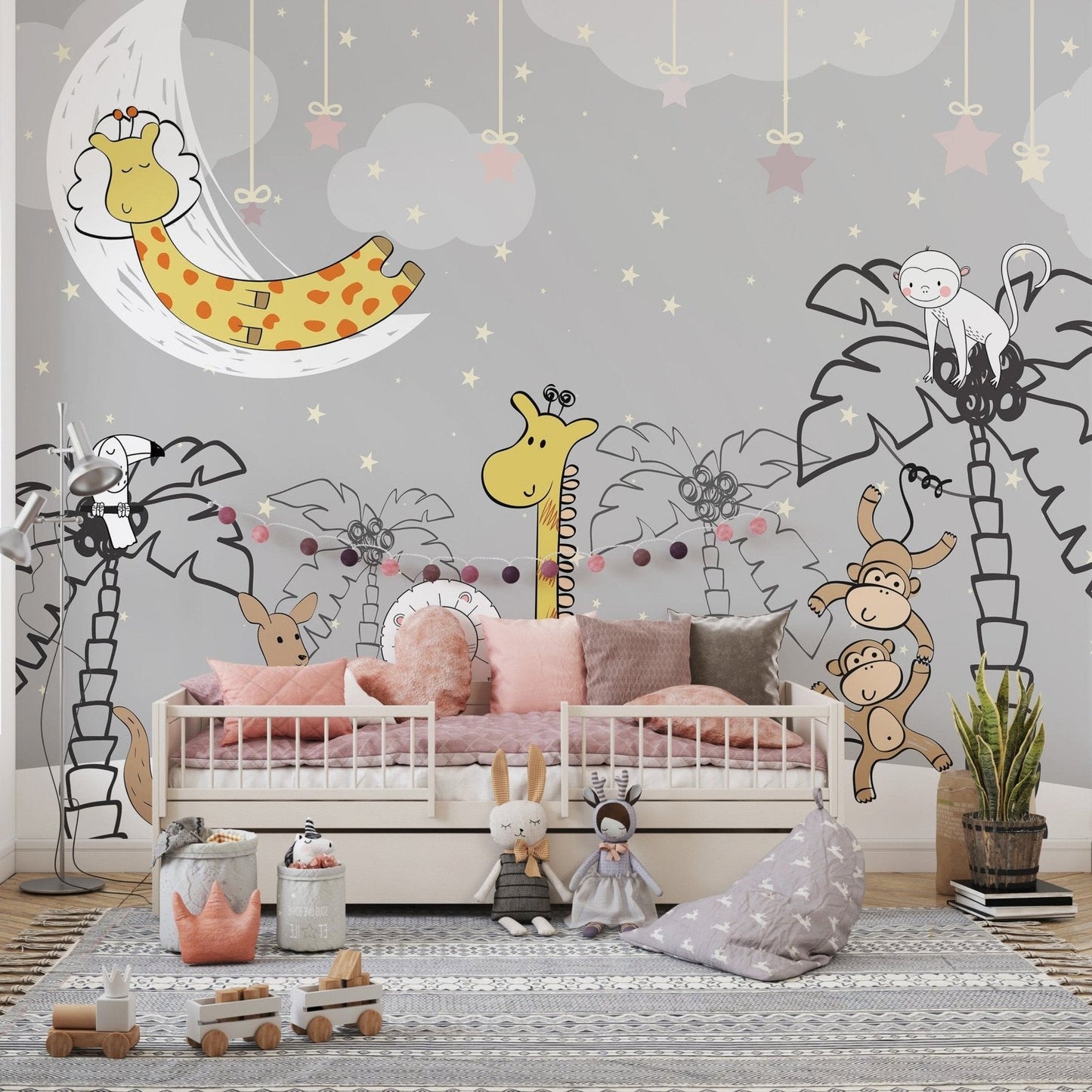 Playful jungle wallpaper with animal pals A137