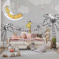 Playful jungle wallpaper with animal pals A137