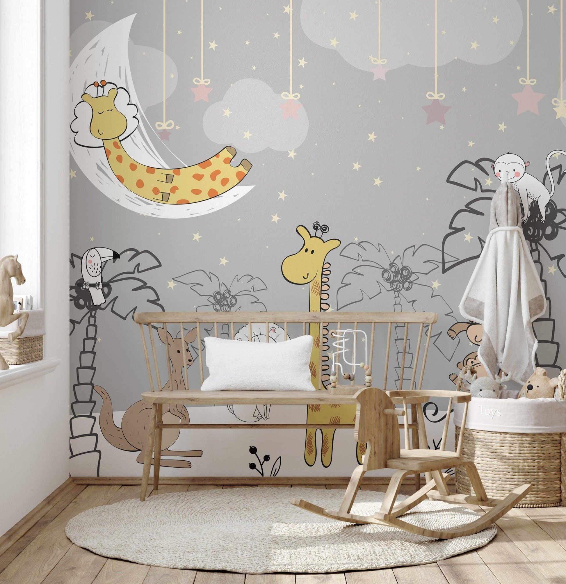 Cheerful jungle friends wall mural design A137