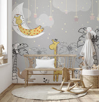 Cheerful jungle friends wall mural design A137