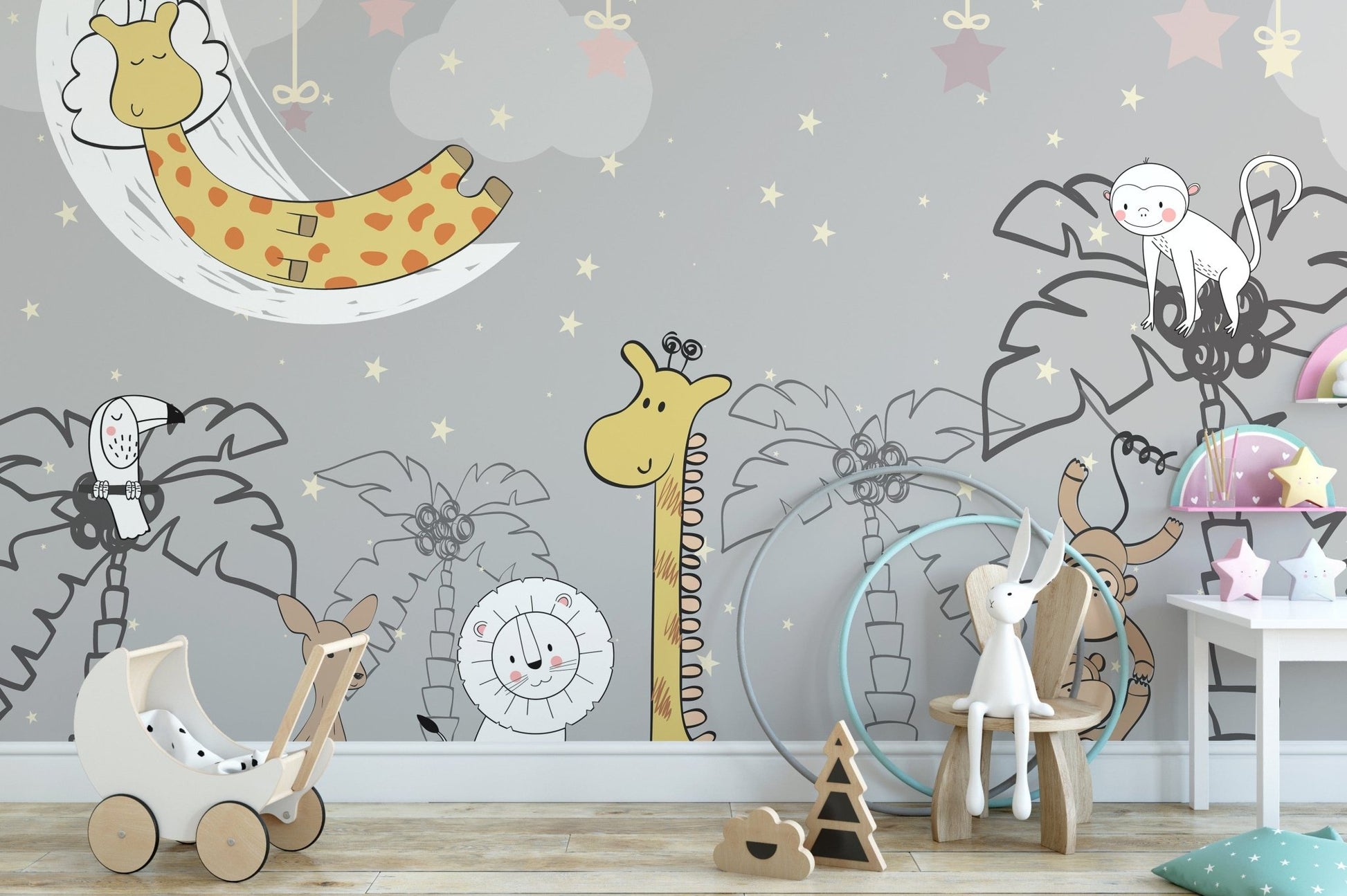 Kids’ wall mural featuring jungle animals A137