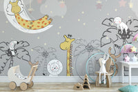 Kids’ wall mural featuring jungle animals A137