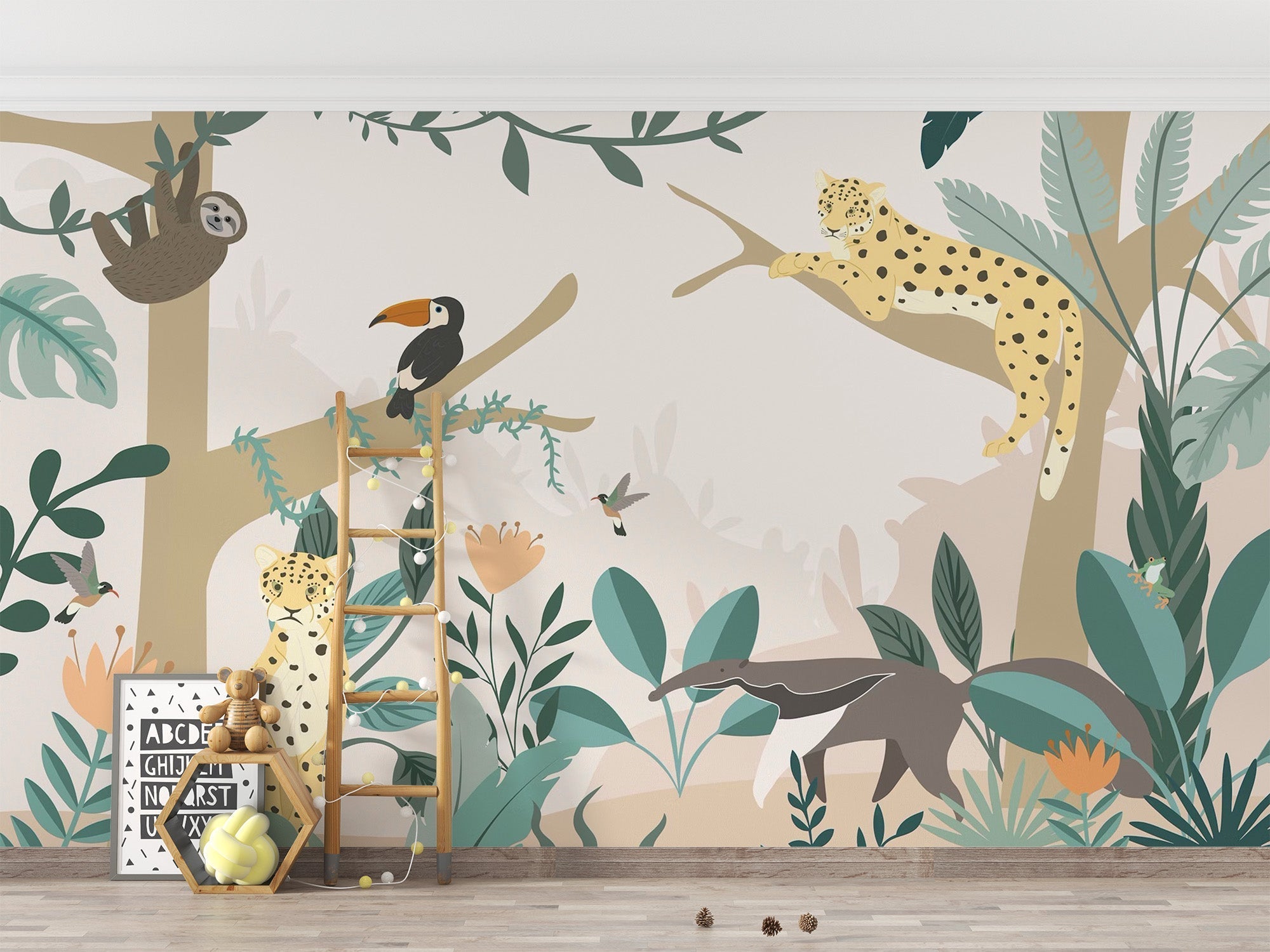 Nursery walls pop with playful jungle animal designs C452