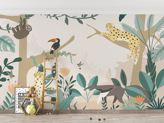 Nursery walls pop with playful jungle animal designs C452