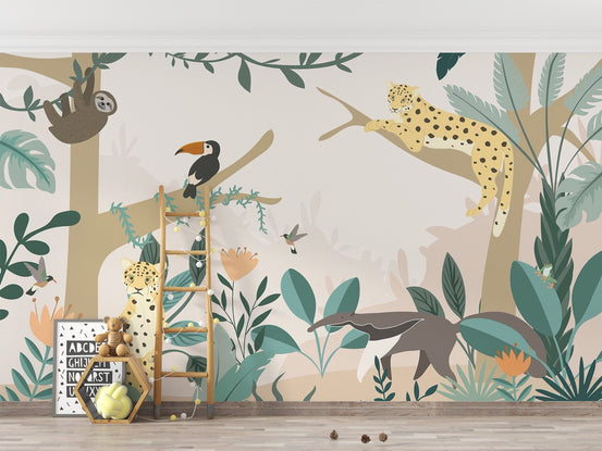 Nursery walls pop with playful jungle animal designs C452