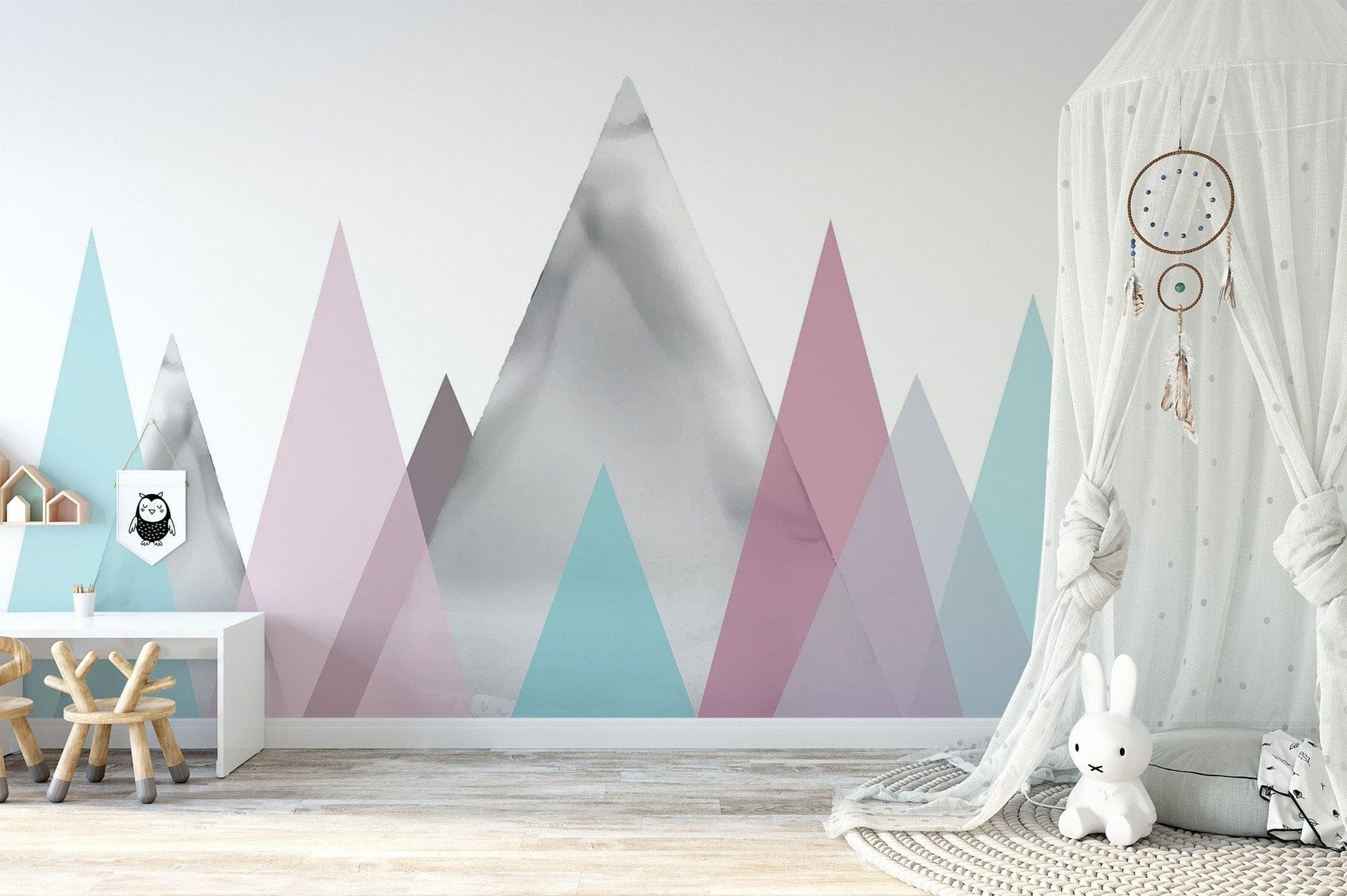 Kids Pastel Mountain Landscape Mural Wallpaper Mountain-10
