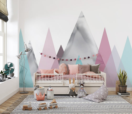 Kids Pastel Mountains Wallpaper Mural Mountain-10
