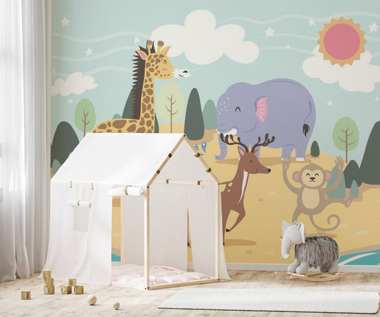 Animal island wallpaper mural for kids A869
