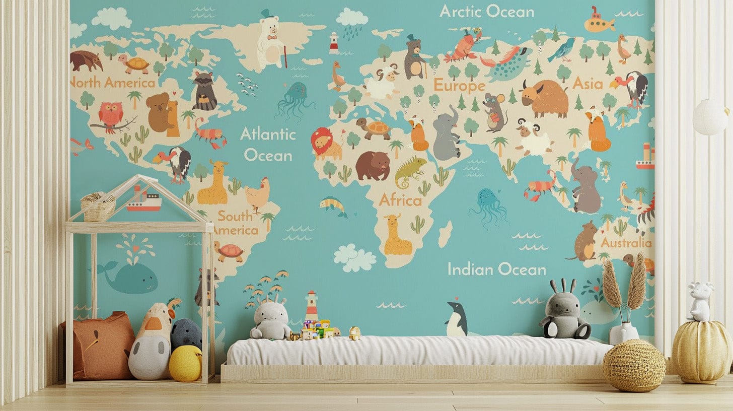 Kids room world map wallpaper mural design map-12