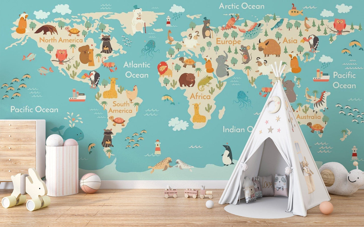 Kids Room World Map Wallpaper Mural - Giffywalls map-12