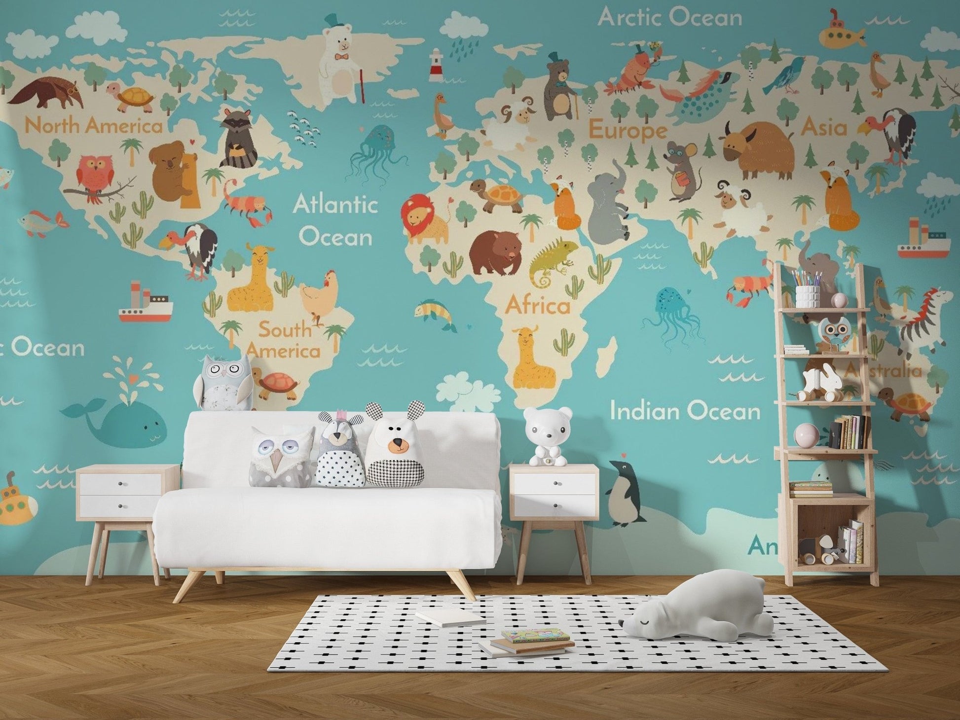 Kids Room World Map Wallpaper Mural - Giffywalls map-12