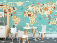 Children’s educational wallpaper with map

