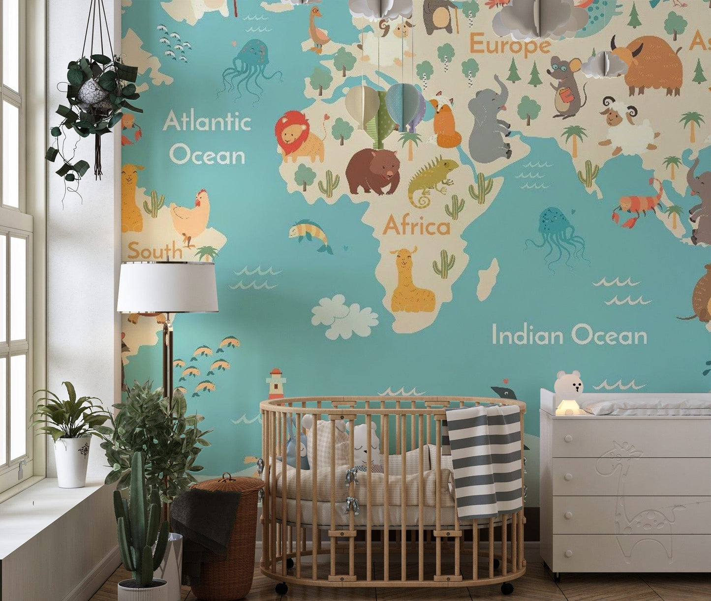 Educational kids map wallpaper mural

