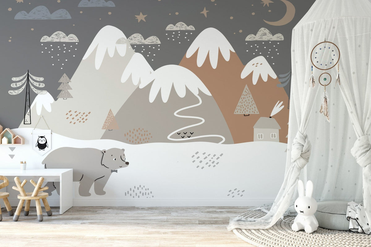 Snowy bear and mountain wallpaper mural
 B087