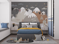 Playful bear mural with snowy landscape

