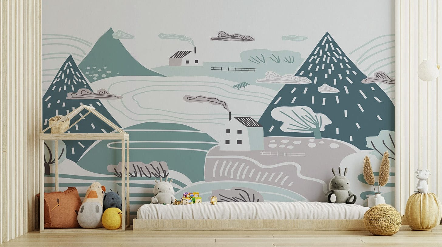 Winter wallpaper mural for kids room decor Kids-11
