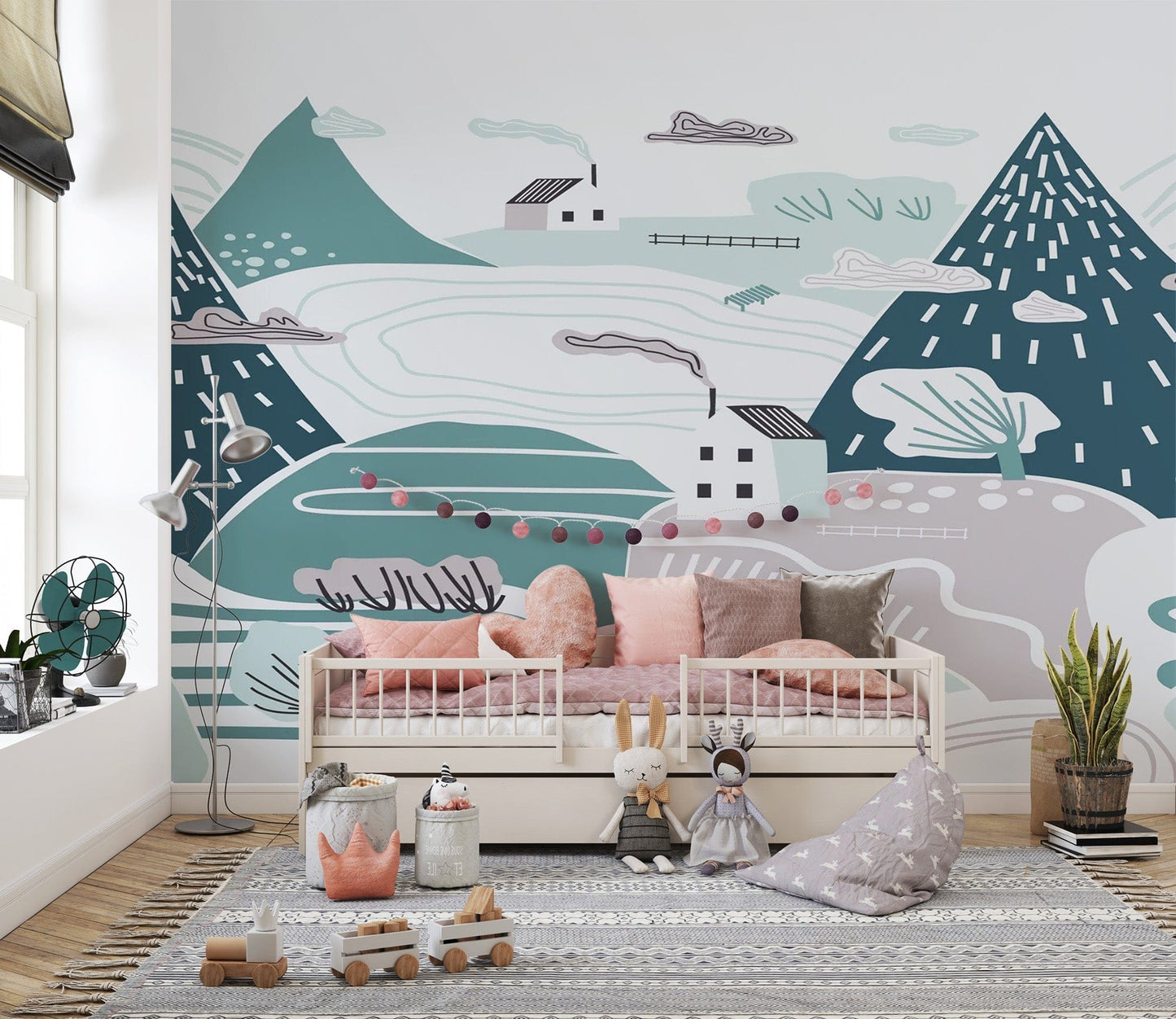 Cloudy winter wall mural for children’s rooms
