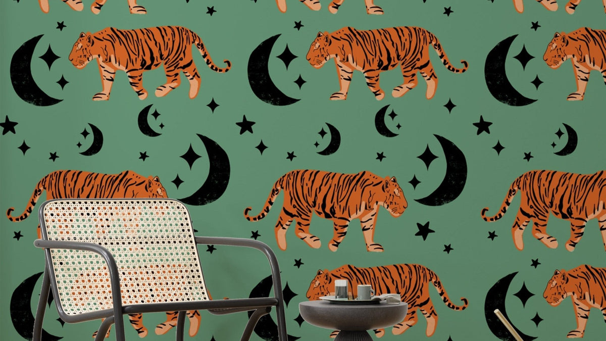 Cool tiger design Tiger Moon Green Kids Wallpaper, SUSCT34