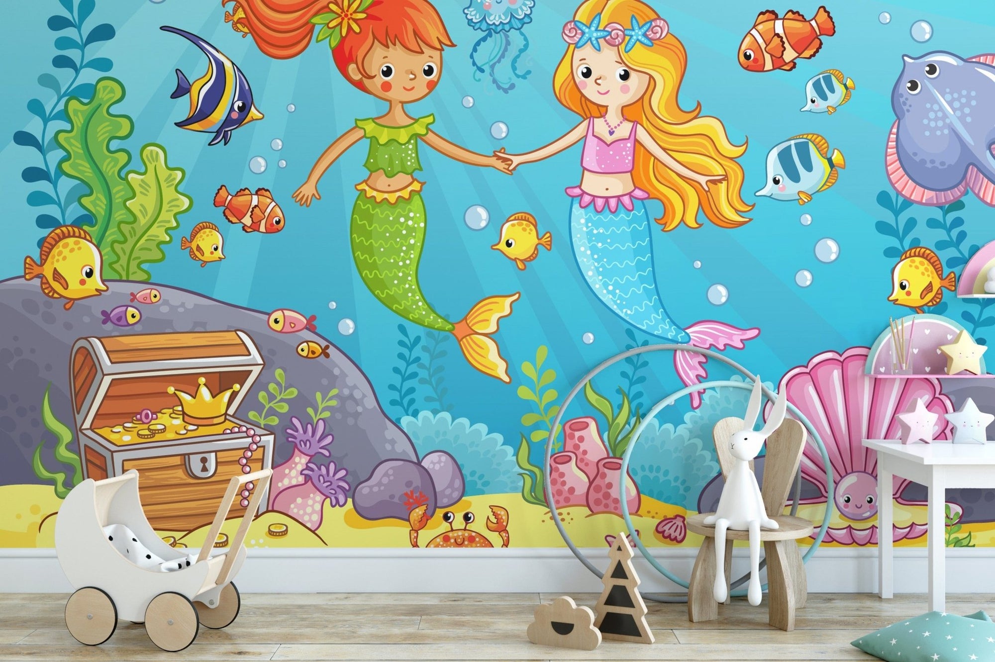 Whimsical Mermaid Girlfriend Wallpaper for Kids' Rooms A817