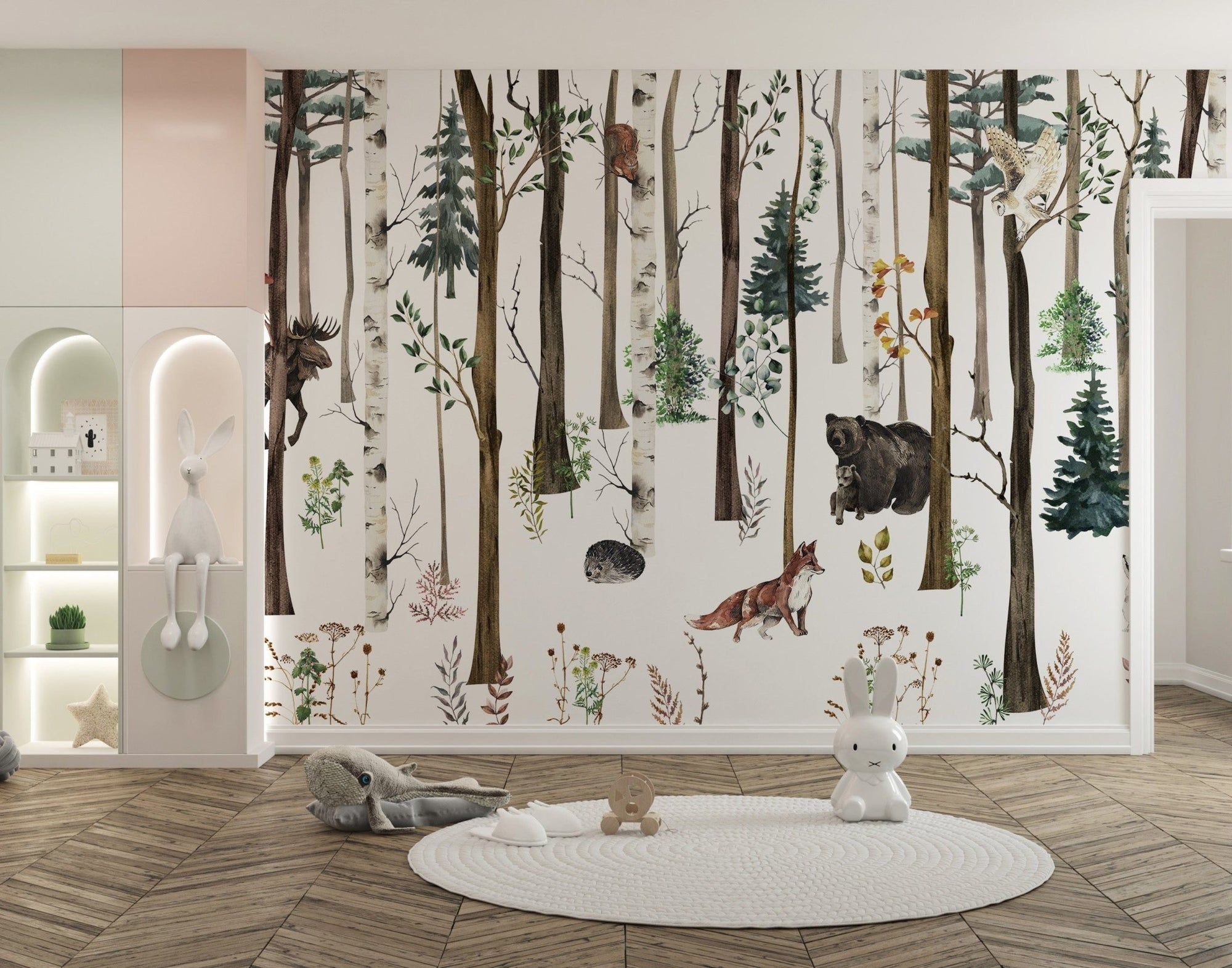 Snow forest mural with fox and bear design
 A132