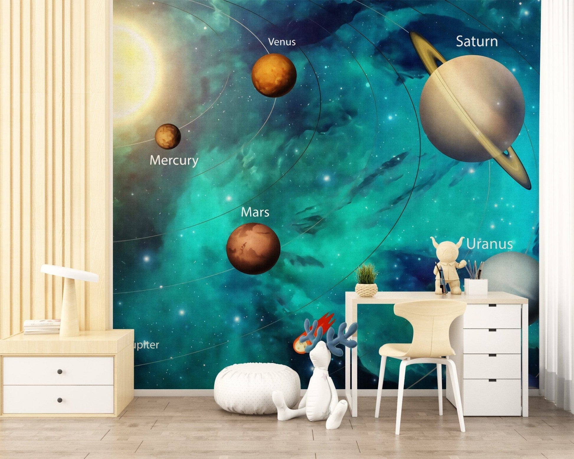 Whimsical planets wallpaper for kids’ decor, A144