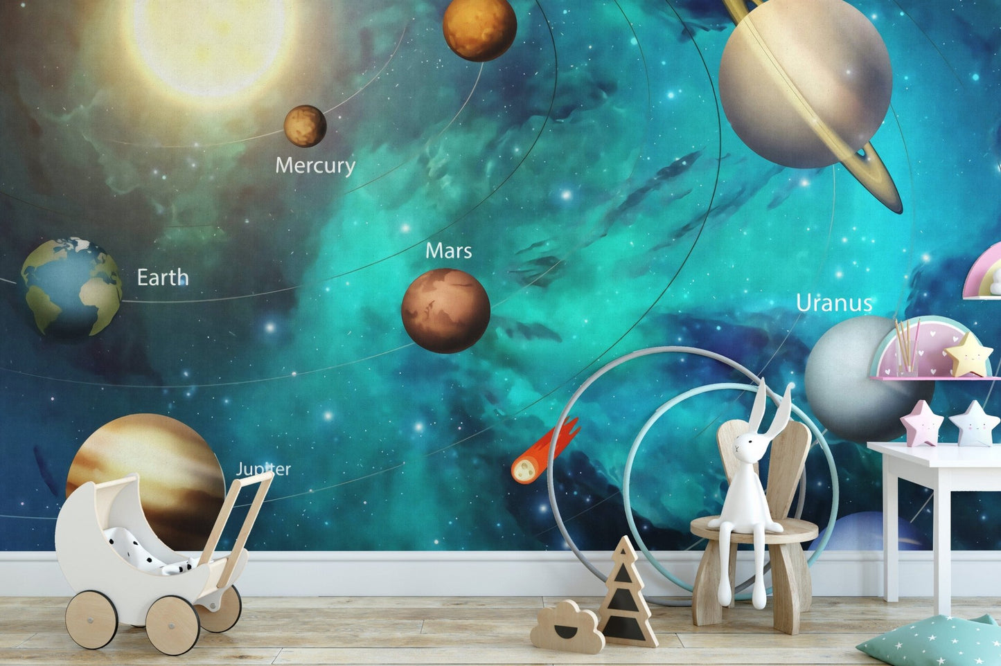 Kids wallpaper featuring planets and stars, A144