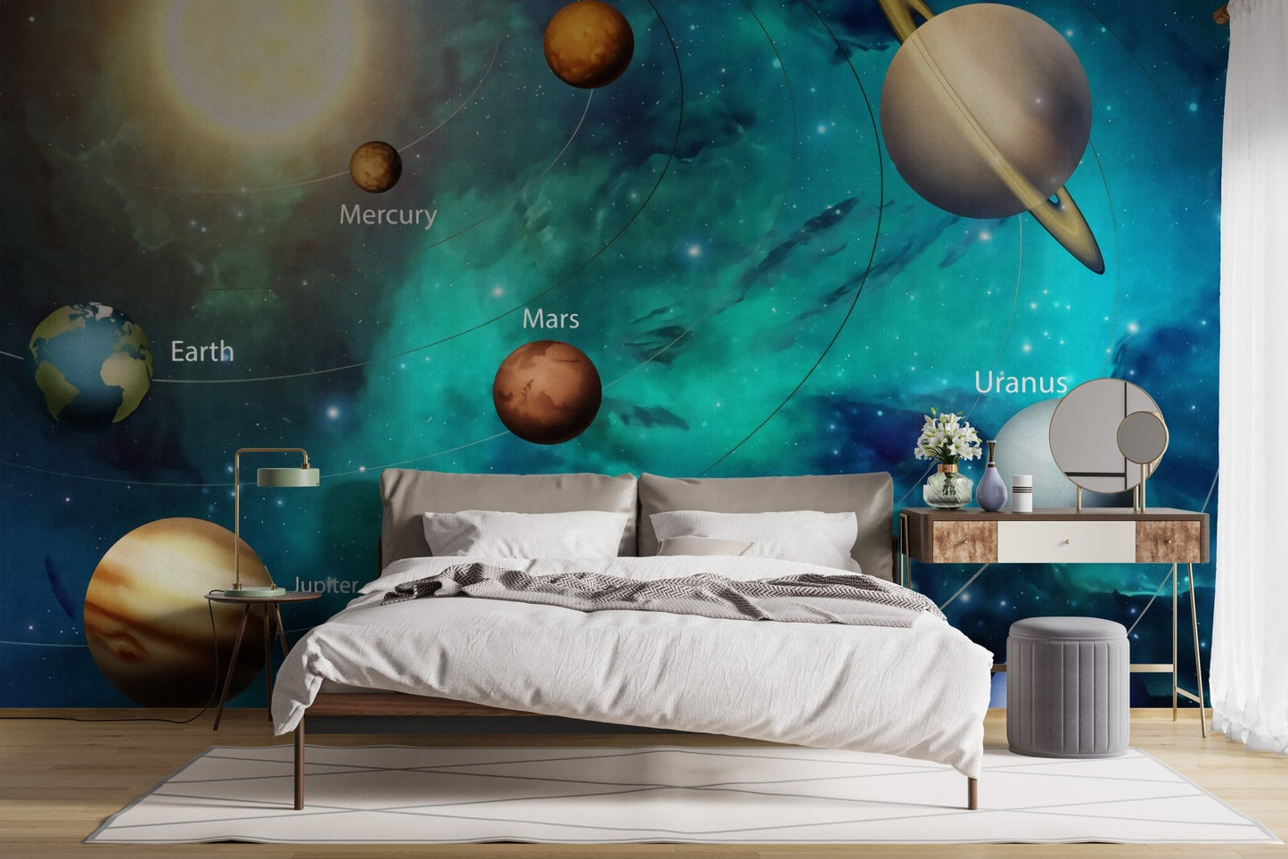 Solar system wall mural with vibrant planets, A144