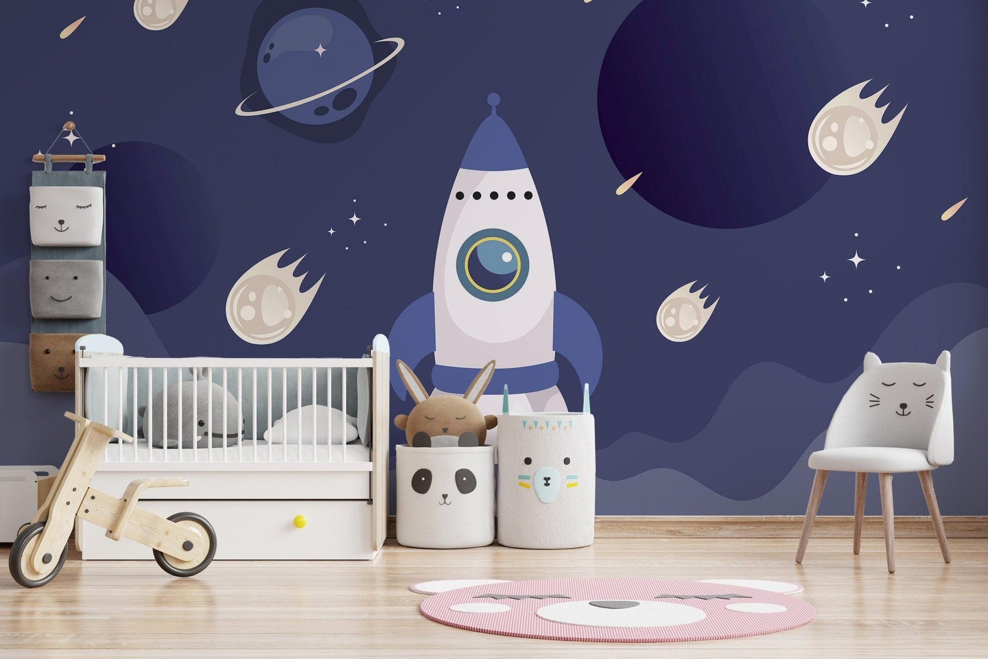 Kids Spaceship Wallpaper creates a galactic nursery vibe C456