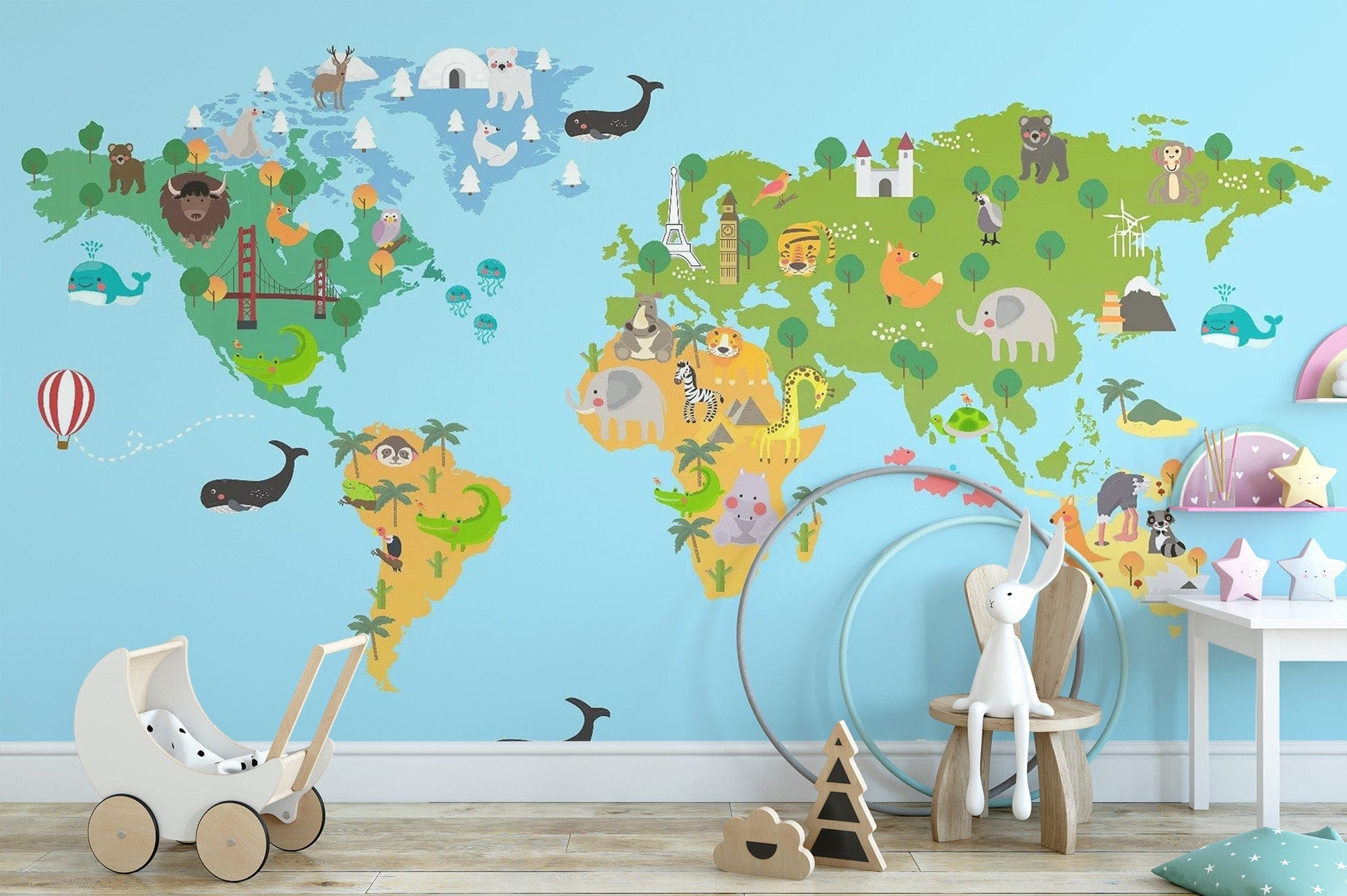 Kids World Map Animal Wallpaper Mural
map-10