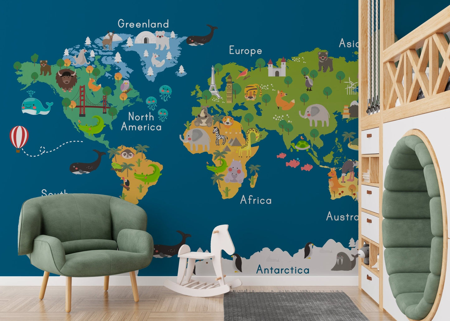 Kids room world map wall mural map-07

