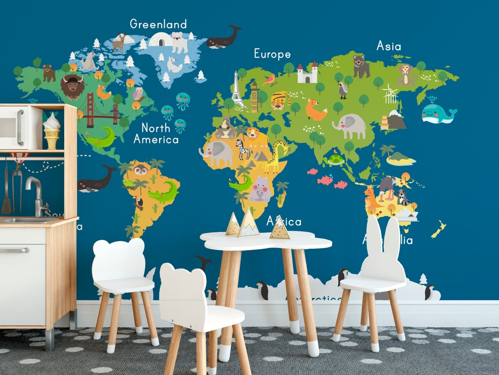 Blue map wallpaper for nursery map-07
