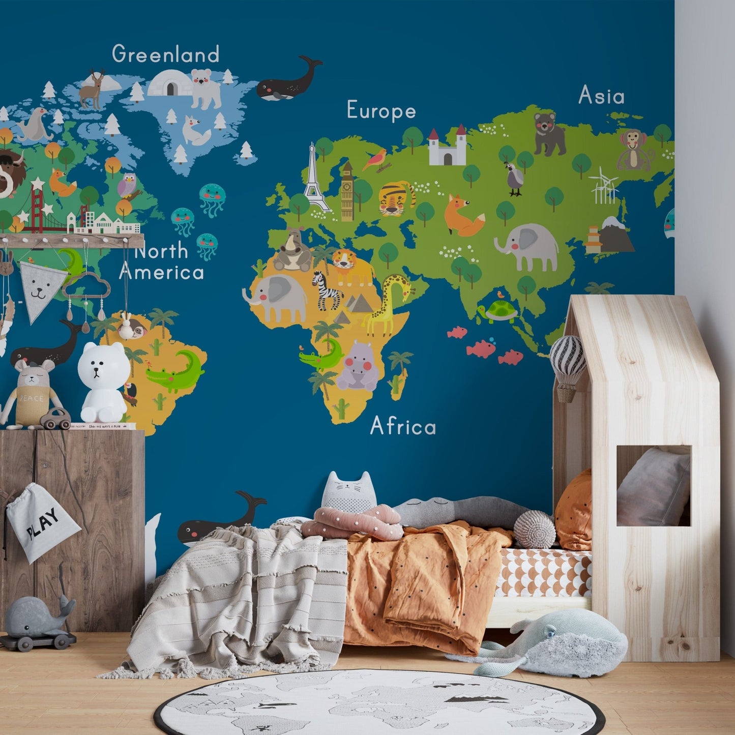 Blue map mural for kids room map-07
