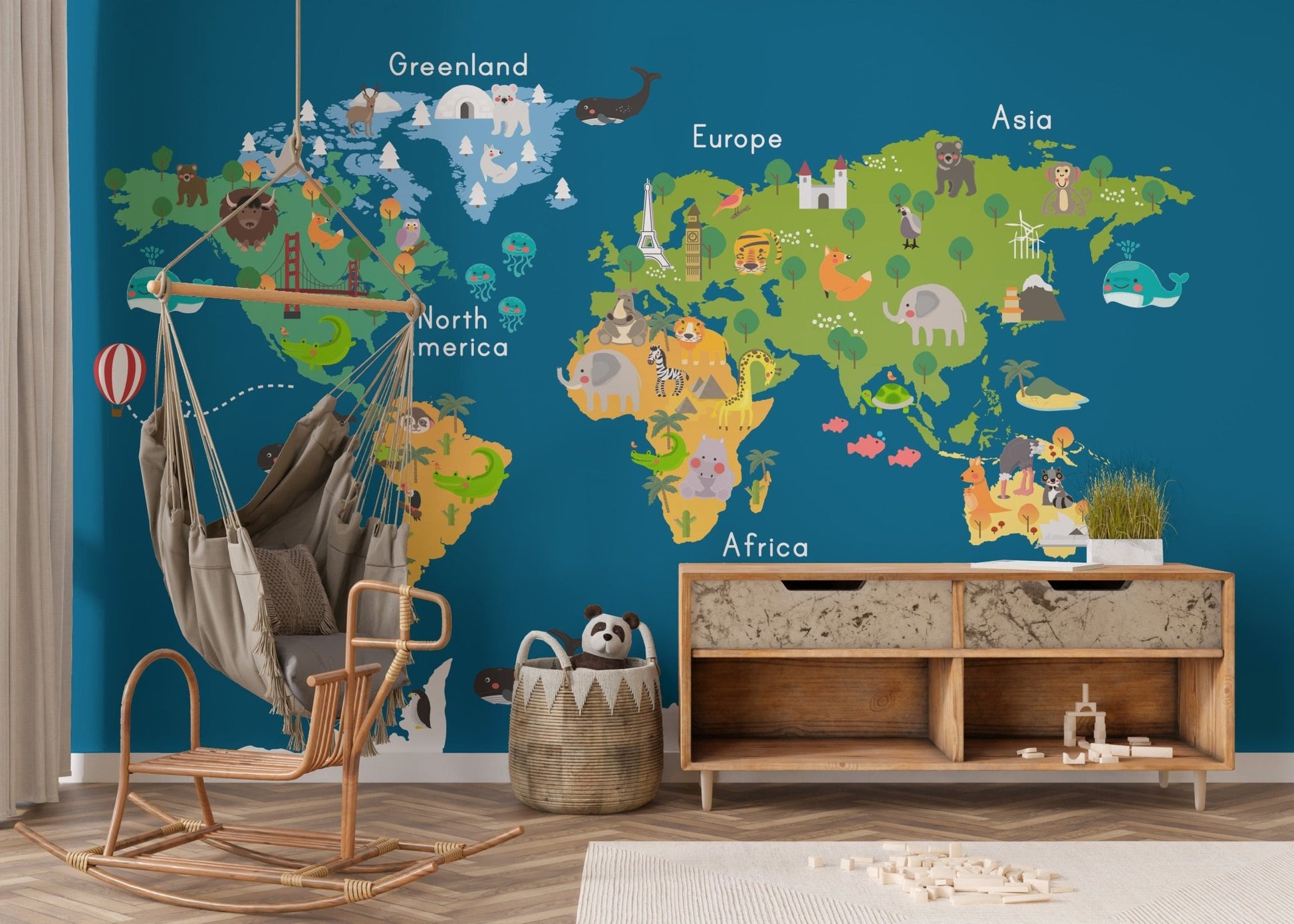 World map learning wall mural map-07
