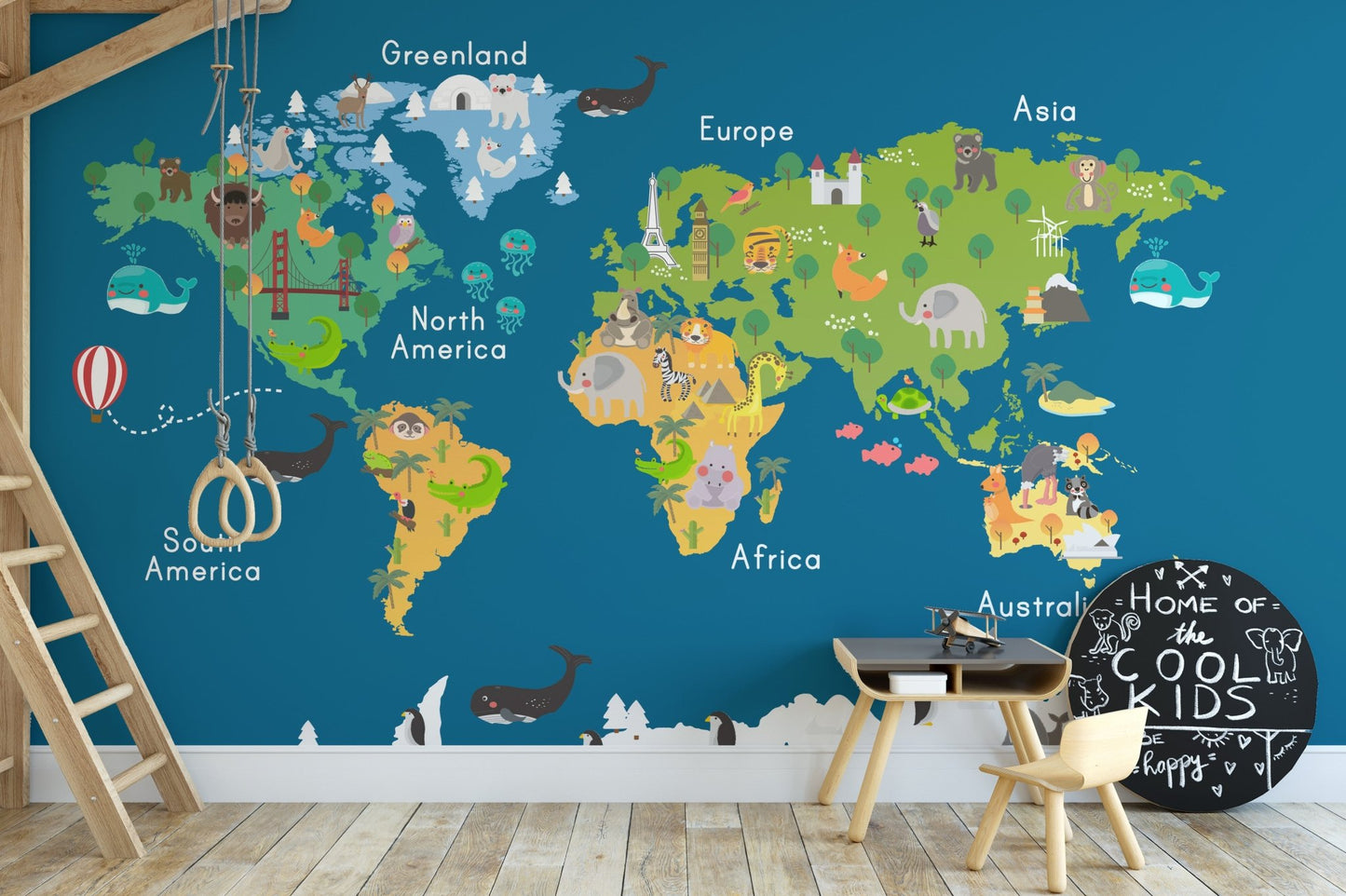Kids blue map wallpaper design map-07
