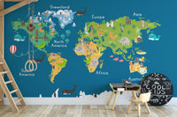 Kids blue map wallpaper design map-07
