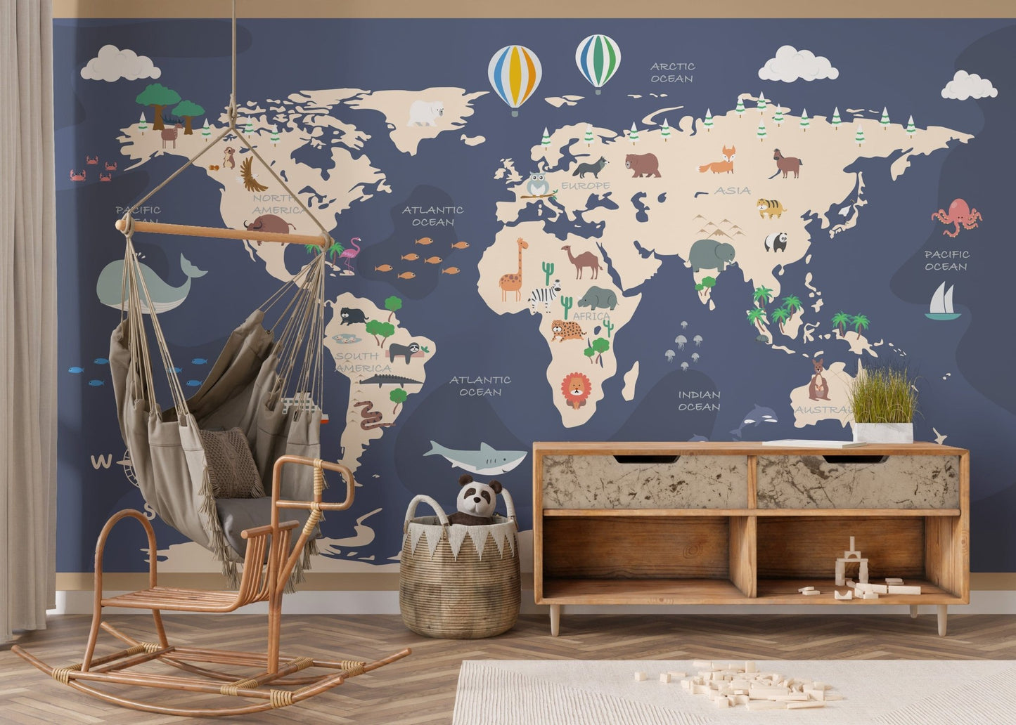 Kids World Map with Cartoon Wallpaper Mural - Giffywalls A825