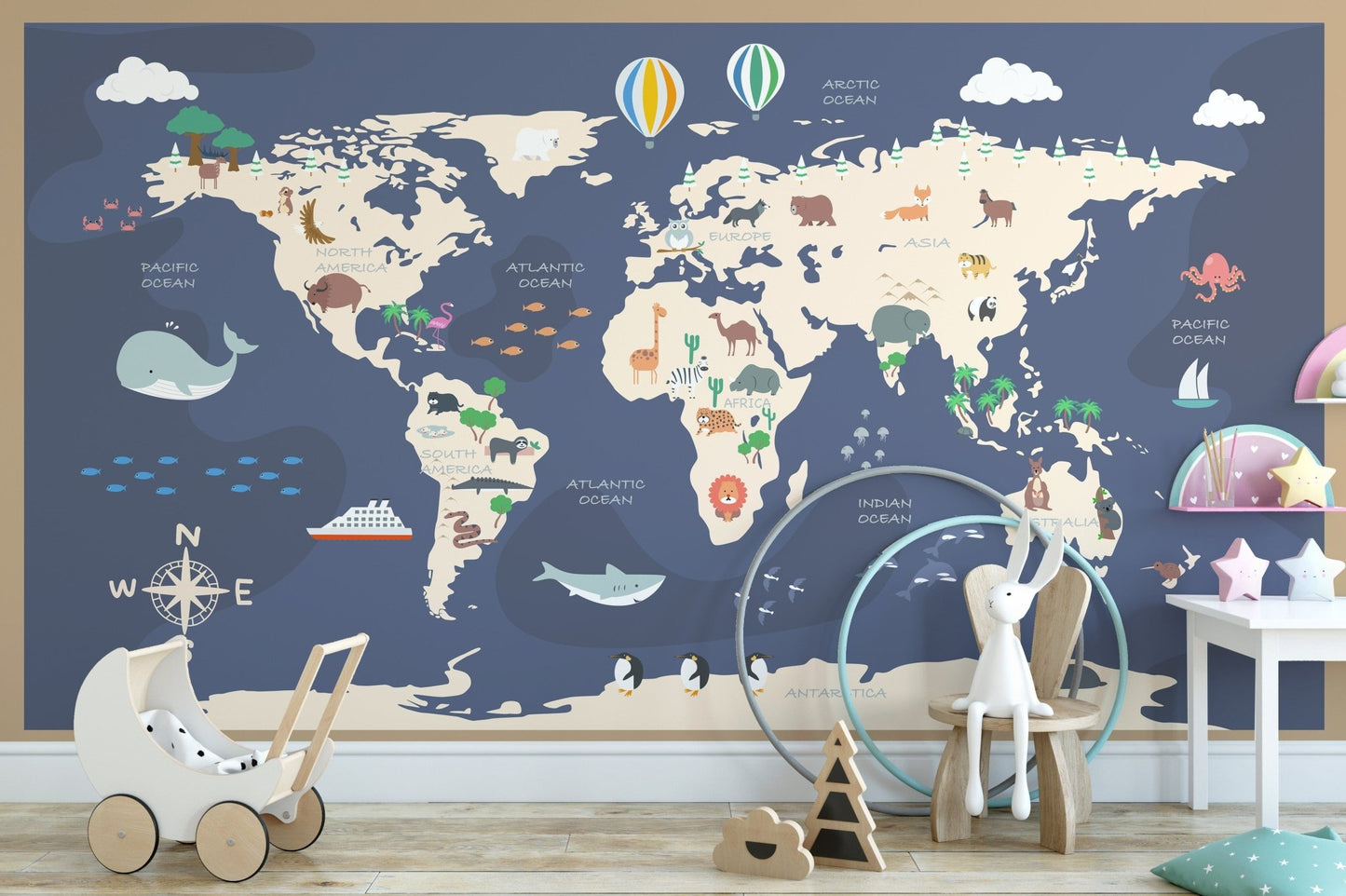 Cartoon world map wallpaper A825