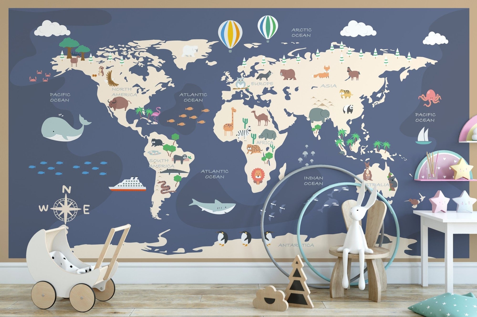 Cartoon world map wallpaper A825