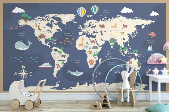 Cartoon world map wallpaper A825