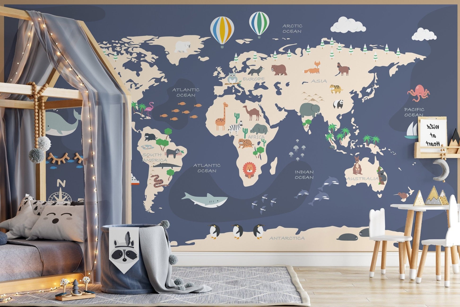 Vivid world map mural blending learning and fun A825