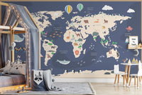 Vivid world map mural blending learning and fun A825
