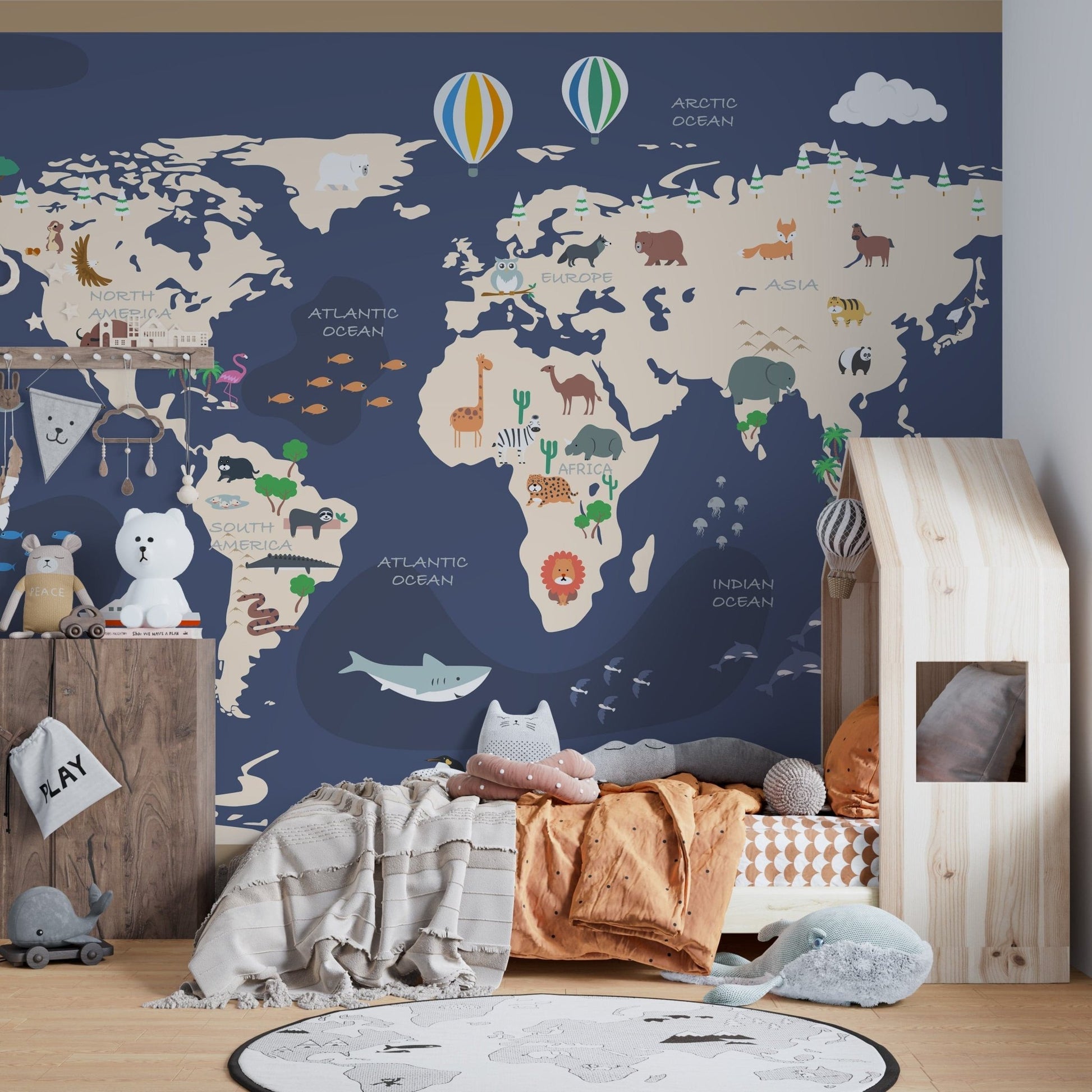 Kids World Map with Cartoon Wallpaper Mural - Giffywalls A825