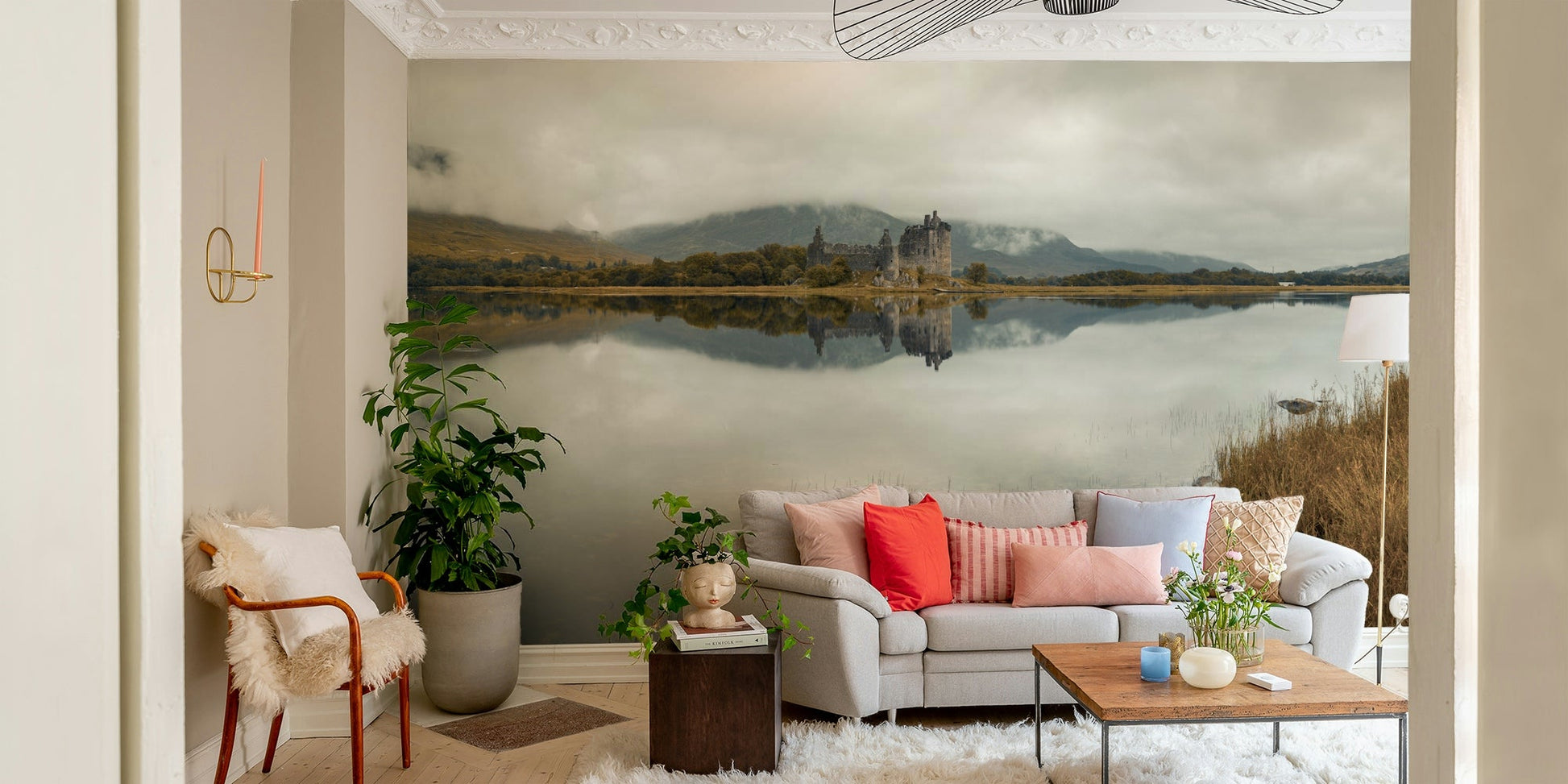 Wall mural with historic stone castle and nature

