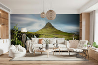 A beautiful wide-angle wall mural of a serene landscape.