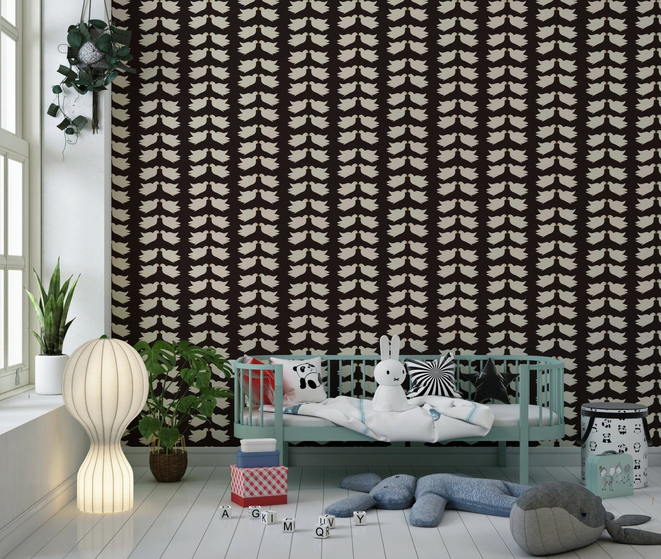 Kissing Doves pattern wallcovering home decor