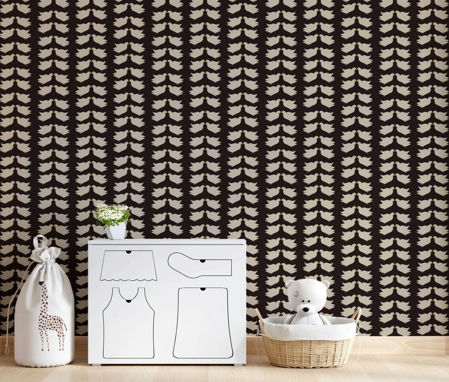 Loving dove design Kissing Doves stick wallpaper mural., GD7154