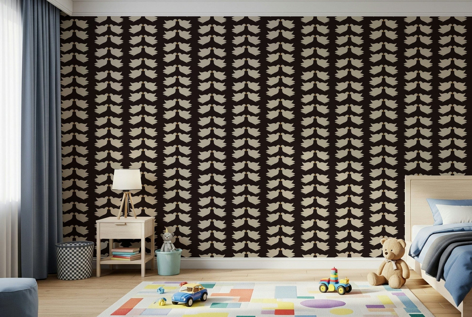 Textured Kissing Doves dove repeat wallcovering