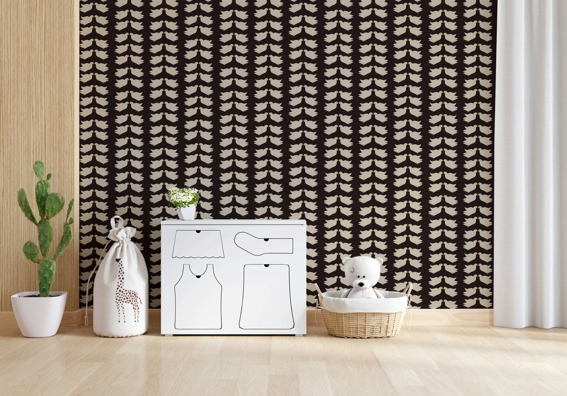 Loving dove design Kissing Doves stick wallpaper mural.