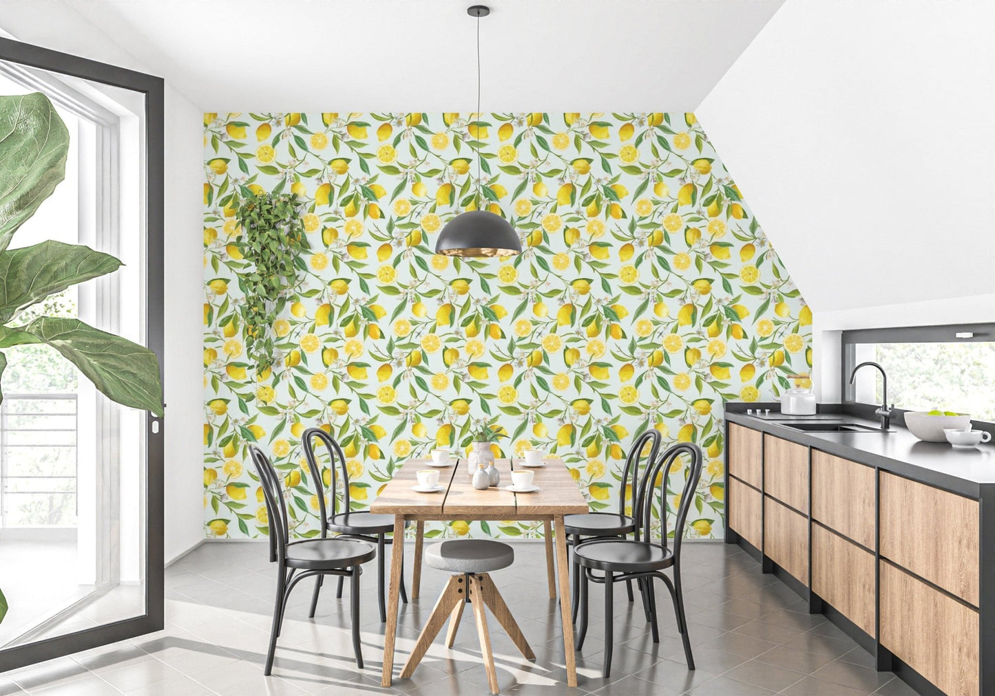 Fun Lemon Design Wallpaper Mural for kitchen Floral-01-3
